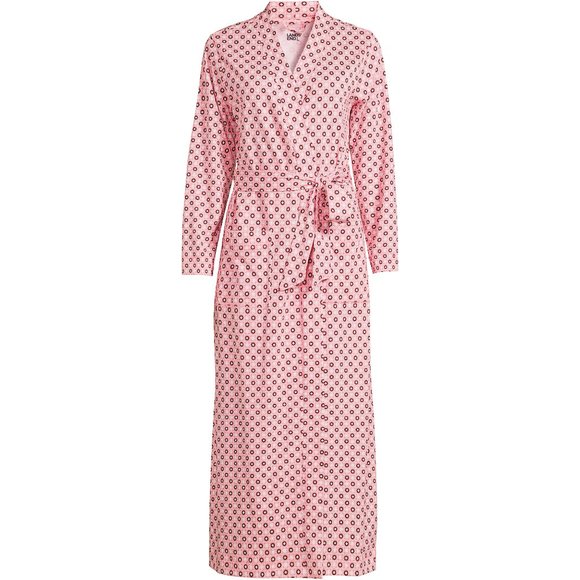 Lands' End Women's Supima Cotton Long Robe Light Pink Blush polka dot Size XS - Picture 1 of 5
